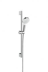 Душевой гарнитур Hansgrohe Crometta 1jet EcoSmart Unica 65 см, комплект: ручной душ/душевая штанга/шланг для душа/ползунок, пластик, цвет хром/белый, наружного монтажа, настенный, для душа/ванной