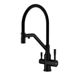 Смеситель для кухни/мойки Raglo R81.62.06 однорычажный, поворотный, керамический картридж, с подключением фильтра, гибкий излив, длина излива 225 мм, нержавеющая сталь/силикон, цвет черный