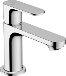 Смеситель для раковины Hansgrohe Rebris S 80 CoolStart EcoSmart, однорычажный, фиксированный излив, длина излива 12,1 см, керамический, латунь, цвет хром, со сливным гарнитуром