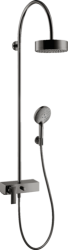 Душевая система Axor Citterio Showerpipe 180 1jet, высота 115,1 см, цвет: полированный черный хром, комплект: верхний душ/ручной душ/однорычажный смеситель для душа/шланг для душа/держатель для душа, наружного монтажа, настенная, латунная
