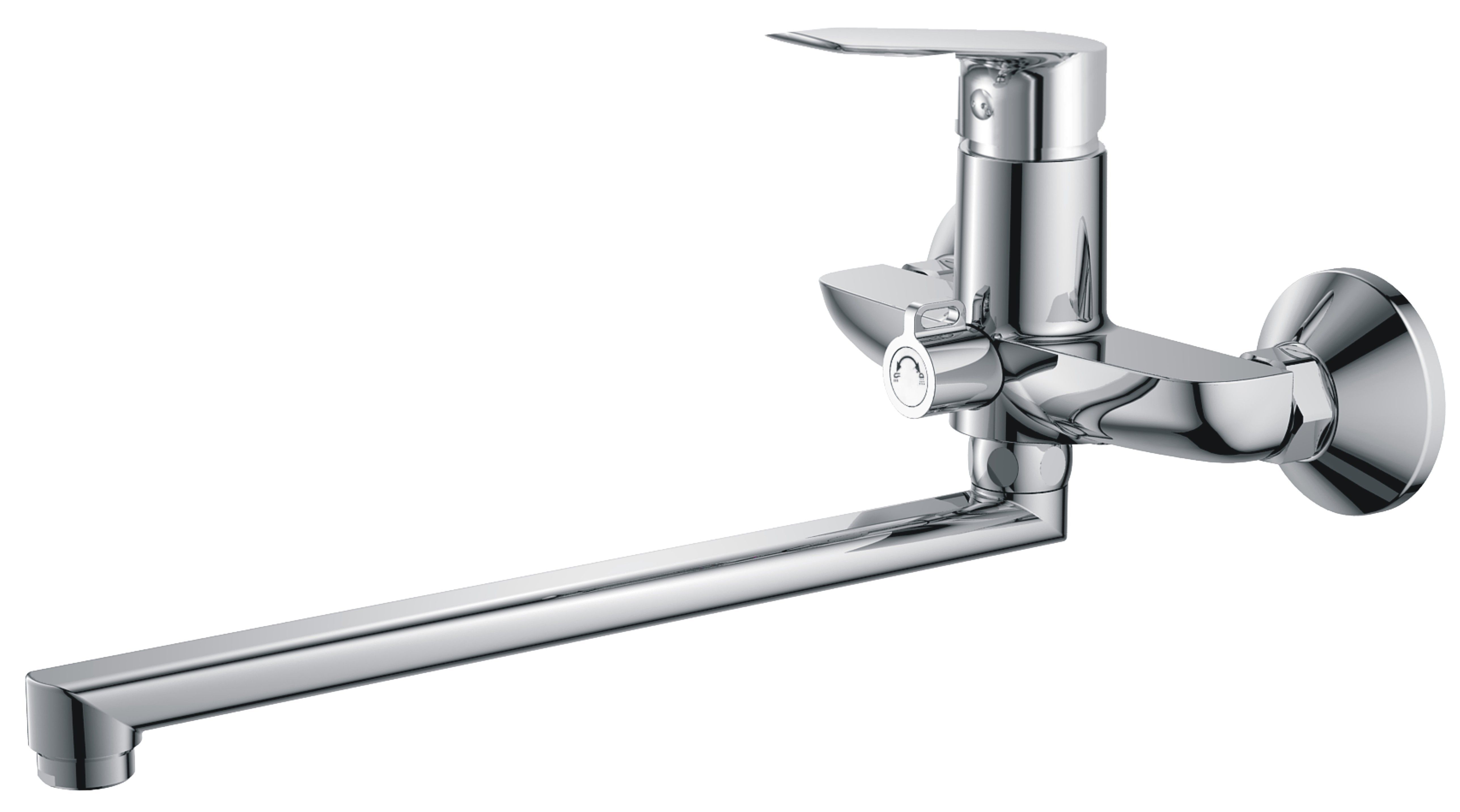 Смеситель для ванны/душа HAIBA однозахватный, хромированный, настенный, излив длинный 358 мм, поворотный, латунь, цвет хром