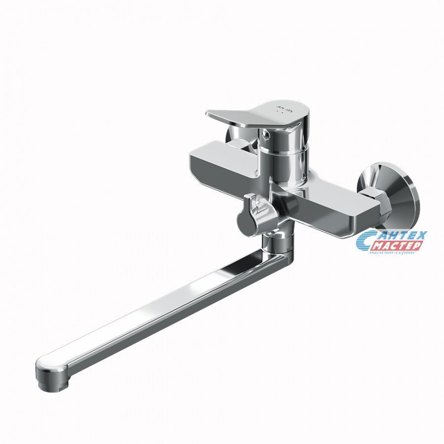 Смеситель для ванны/душа Am.Pm X-Joy однорычажный, хромированный, настенный, излив длинный литой 300 мм, латунь хром, горизонтальный, фиксированный, однорукий, кран, комплект, сантехника, размер, характеристики, высота, расстояние (Аэм Пием) 