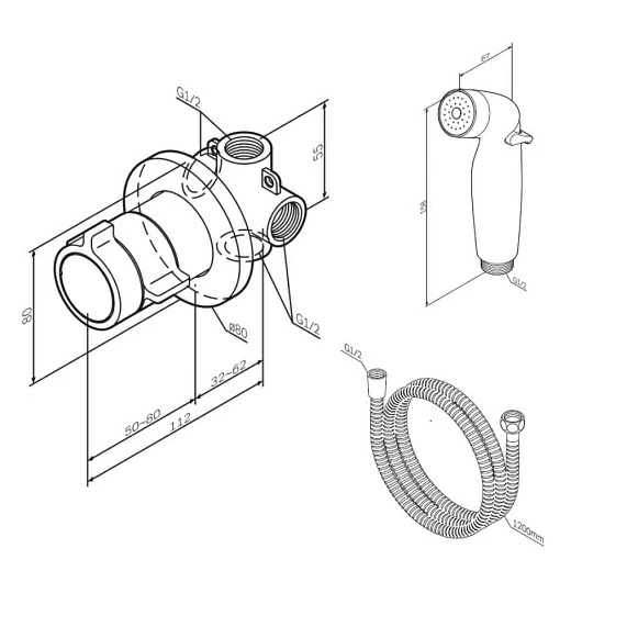 Смеситель с гигиеническим душем AM.PM X-Joy, встраиваемый, термостат, без излива, с гибким шлангом/лейкой, латунь, цвет хром