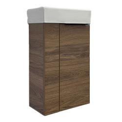 Тумба с раковиной Comforty Асти 40, 41х70х22 см, подвесная, 1 распашная дверца, ЛДСП/МДФ, прямоугольная, цвет- дуб темно-коричневый/раковина COMFORTY 9140, прямоугольная, цвет белый, встраиваемая