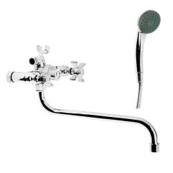 Смеситель для ванны/душа Accoona, настенный, двухвентильный, поворотный, керамический, длина излива 320 мм, цинк, цвет хром