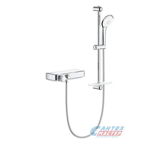 Смеситель для душа Grohe Grohtherm SmartControl термостатический, с душевым гарнитуром, хромированный, настенный, без излива, с шлангом/лейкой, латунь хром