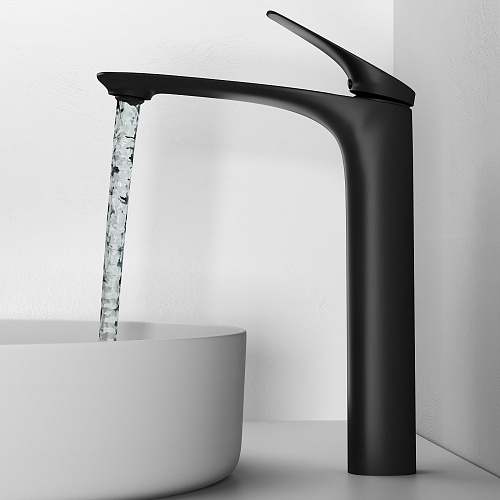 Смеситель для раковины/умывальника Abelsberg Perfecta однорычажный, высокий, неповоротный/фиксированный, излив длина 140 мм высота 239 мм латунь, цвет вулканический черный