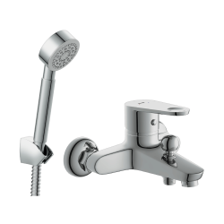 Комплект смесителей Cersanit с душевым гарнитуром для ванной 2 в 1: смеситель и душевой гарнитур CARI, однорычажный, излив короткий, фикстрованный, керамический, латунь, цвет глянцевый хром
