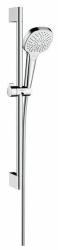 Душевой гарнитур Hansgrohe Croma Select S Multi EcoSmart Unica, высота 65 см, лейка квадратная, комплект: ручной душ/душевая штанга/шланг для душа/ползунок, пластиковый, цвет хром/белый, наружного монтажа, настенный, для душа/ванной