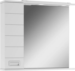 Зеркальный шкаф Домино Cube 75, 754х149х688 мм, с LED/ЛЕД-подсветкой, подвесной, цвет белый, зеркало, 1 распашная дверца, прямоугольный, левый, левосторонний