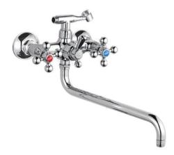 Смеситель для ванны/душа Ekko, двухвентильный, настенный, поворотный, силумин, длина излива 350 мм, керамический, цвет хром