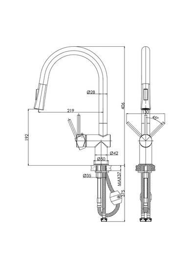 Смеситель для кухни/мойки Cersanit Melar однорычажный, поворотный/выдвижной излив, керамический, высота 192 мм, длина 219 мм, латунь, цвет черный матовый
