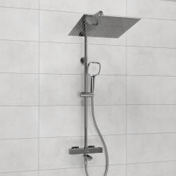 Душевая система WasserKRAFT, высота 840-1150 мм, цвет хром, комплект: термостатический смеситель/излив/тропический душ (с верхней лейкой)/стойка/лейка/шланг, наружного монтажа