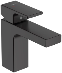 Смеситель для раковины Hansgrohe Vernis Shape 100 CoolStart, однорычажный, фиксированный излив, длина излива 11 см, керамический, латунь, цвет матовый черный, с донным клапаном