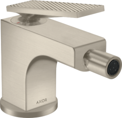 Смеситель для биде Axor Citterio однорычажный, с рычаговой рукояткой с текстурой, керамический, фиксированный излив, длина 11,2 см, латунь, цвет шлифованный никель, без шланга/лейки, со сливным гарнитуром