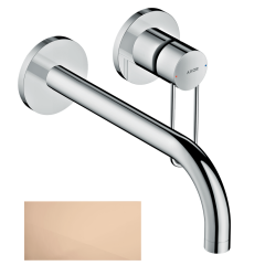 Смеситель для раковины Axor Uno, однорычажный, с рукояткой-петлей, настенный/встраиваемый, скрытого монтажа, фиксированный излив, длина излива 22,5 см, керамический, латунь, цвет полированное красное золото, отдельные розетки, незапираемый сливной на