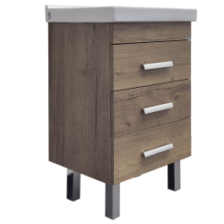 Тумба с раковиной Comforty Никосия 50Н, 50х85х40 см, напольная, 3 выдвижных ящика, ЛДСП, прямоугольная, цвет- дуб темный/раковина Fest 50, прямоугольная, цвет белый, встраиваемая