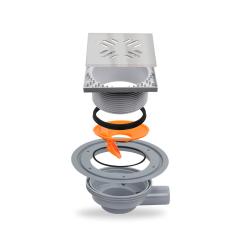 Трап Metaleks с решеткой LINEA 15х15 см, D 40, цвет хром, для душа в полу, с сухим затвором, горизонтальный выпуск, нержавеющая сталь, квадратный