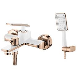 Смеситель для ванны/душа LEDEME настенный, однорычажный, неповоротный, латунный, длина излива 114 мм, латунь, цвет белый/розовый