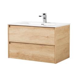 Тумба под раковину BelBagno Kraf 100, 100х46х53 см, подвесная, 2 выкатных ящика, ЛДСП, цвет: светлое дерево, шкафчик навесной, механизм доводчика, прямоугольная