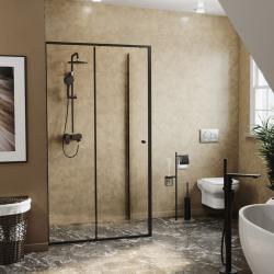Душевой уголок WasserKRAFT Dill 61S, 110х80 см, без поддона, прямоугольный, пристенный, стекло прозрачное, (без сифона) без крыши, раздвижной, стеклянный, пластиковый, алюминиевый профиль (черный матовый)