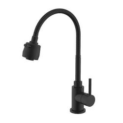 Смеситель для кухни/мойки Splenka S201.47.06 однорычажный, поворотный/гибкий излив, керамический, высота 214 мм, длина 201 мм, нержавеющая сталь, цвет черный