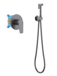 Смеситель с гигиеническим душем Aquatek Бетта встраиваемый, однорычажный, керамический, без излива, с гибким шлангом/лейкой, латунь, цвет оружейная сталь