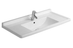 Раковина DURAVIT Starck 3, 85х48,5х19 см, подвесная, прямоугольная, санфарфор, цвет белый, с 1 отверстием под смеситель, крыло/полочка с двух сторон, слив/перелив