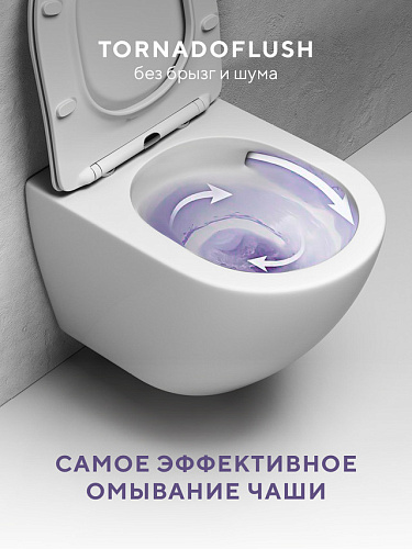 Унитаз подвесной Abelsberg Arcade Ceramic TornadoFlush белый, 360x360x520 мм овальный, санфарфор, горизонтальный выпуск, безободковый, ультратонкое сиденье OneClick с механизмом Soft Close, дюрапласт
