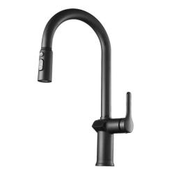 Смеситель для кухни/мойки Esko K15B LED Black однорычажный, поворотный, дисплей, датчик температуры, длина излива 175 мм, высота 235 мм вытяжной излив, латунь, цвет черный матовый