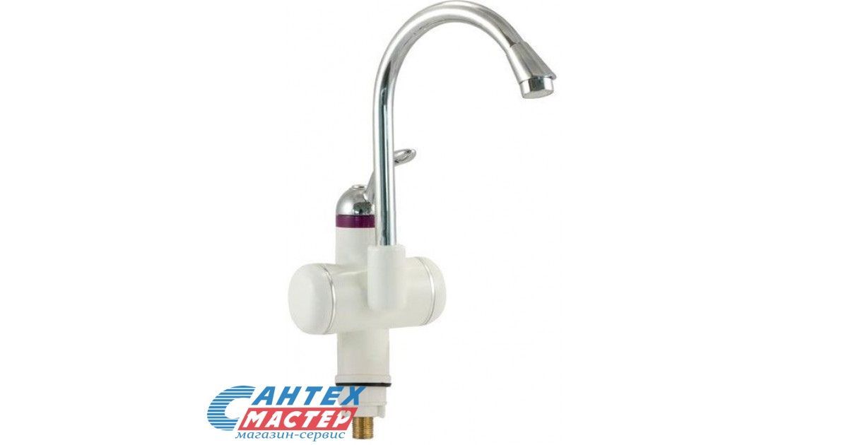 Кран водонагреватель Unipump BEF-001 проточный, электрический, настенный, вертикальный, 3.0 квт, 310х250х120, 220в (цвет белый/хром) с нижней подводкой