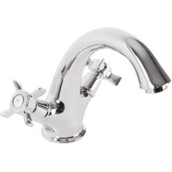 Смеситель для раковины Cezares Lord, двухвентильный, низкий, длина излива 116 мм, неповоротный, керамический, латунь, цвет хром, с донным клапаном