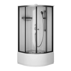 Душевая кабина AM.PM X-Joy 90x90 см поддон высокий, четверть круга/угловая, стекло прозрачное 4 мм, заднее белое, с верхним душем, профиль черный, без гидромассажа, с крышей