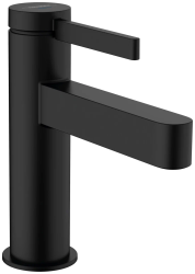Смеситель для раковины Hansgrohe Finoris 100, для холодной воды, однорычажный, фиксированный излив, длина излива 12,6 см, керамический, латунь, цвет матовый черный, без сливного набора