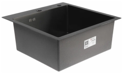 Мойка кухонная GERHANS 50х44х22 см, встраиваемая, нержавеющая сталь, прямоугольная, цвет графит, с отверстием под смеситель/под кран фильтр, без крыла, слив-перелив