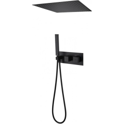 Душевая система ABBER Daheim, встраиваемая, цвет черный матовый, комплект: термостатический смеситель/тропический душ (с верхней лейкой)/лейка/шланг, внутренний (скрытый) монтаж
