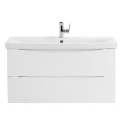 Тумба под раковину BelBagno Marino-Cer 100, 100х45х55 см, подвесная, 2 выкатных ящика, МДФ, цвет: белый глянцевый, шкафчик навесной, механизм доводчика, прямоугольная