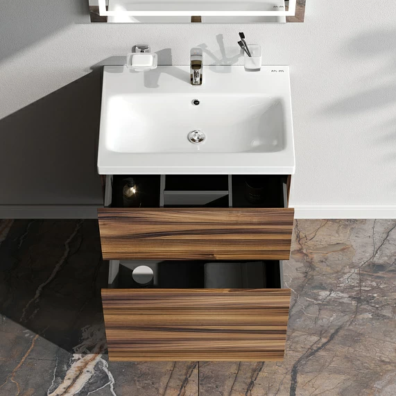 Тумба под раковину AM.PM Gem 60, 600x408x710 мм, напольная, цвет под дерево орех, 2 выдвижных ящика, под раковину/умывальник, прямоугольная, правая/левая, универсальная