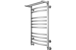 Полотенцесушитель Larusso Гранд П11 500х900 с полкой, водяной, нижнее подключение, нержавеющая сталь, настенный, форма лесенка, вертикальный, цвет хром