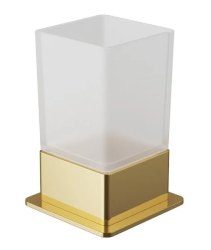 Стакан Excellent Riko, настольный, латунь/стекло, форма квадратная, для зубных щеток в ванную/туалет/душевую кабину, цвет золото