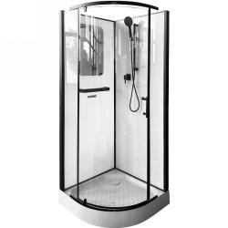 Душевая кабина Cerutti SPA Korra, 90х90 см, поддон низкий, четверть круга, угловая, стекло прозрачное, заднее белое, (без гидромассажа), без крыши, профиль черный, открытая