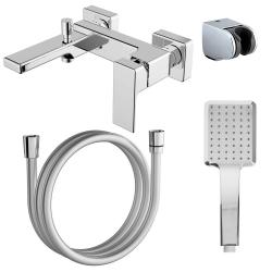 Смеситель для ванны/душа Azario BLAKE, однорычажный, настенный, неповоротный, латунь, длина излива 208 мм, керамический, цвет хром