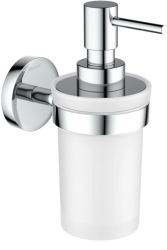 Дозатор Aquatek Европа для жидкого мыла, с держателем, настенный, латунь/стекло/нержавеющая сталь, цвет хром, для ванной