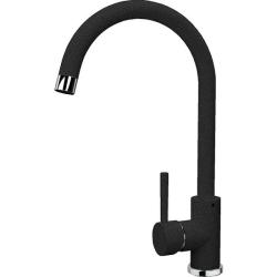 Смеситель для кухни Florentina Альфа, однорычажный, поворотный, керамический, с высоким С-образным изливом, высота излива 20,2 см, латунь, цвет черный