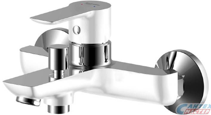 Смеситель для ванны/душа Damixa Origin Elegance однорычажный, керамический, настенный, излив короткий литой 138 мм, латунь белый/хром