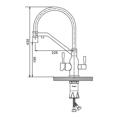 Смеситель для кухни/мойки Raglo R81.62.03 однорычажный, поворотный, керамический картридж, с подключением фильтра, гибкий излив, длина излива 225 мм, нержавеющая сталь/силикон, цвет сатин золотой/белый