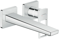 Смеситель для раковины Hansgrohe Metropol, с рукояткой-петлей, однорычажный, скрытого монтажа, встраиваемый/настенный, фиксированный излив, длина 22,5 см, керамический, латунь, цвет хром, незапираемый сливной набор