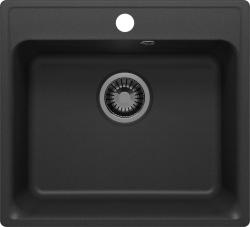 Мойка кухонная Polygran QuartzBond, 53х48 см, врезная, искусственный камень, прямоугольная, цвет уголь, с отверстием под смеситель, слив-перелив, врезная в столещницу