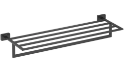 Полка Aquatek Либра с полотенцедержателем, 600х220 мм настенная, цвет матовый черный, нержавеющая сталь, прямоугольная, подвесная, для душа/ванной