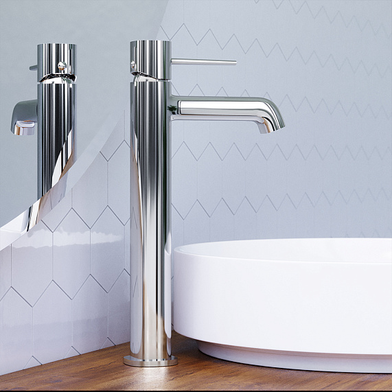 Смеситель для раковины/умывальника Damixa Sirius высокий, однорычажный, неповоротный, керамический, длина излива 165 мм, латунь, цвет хром